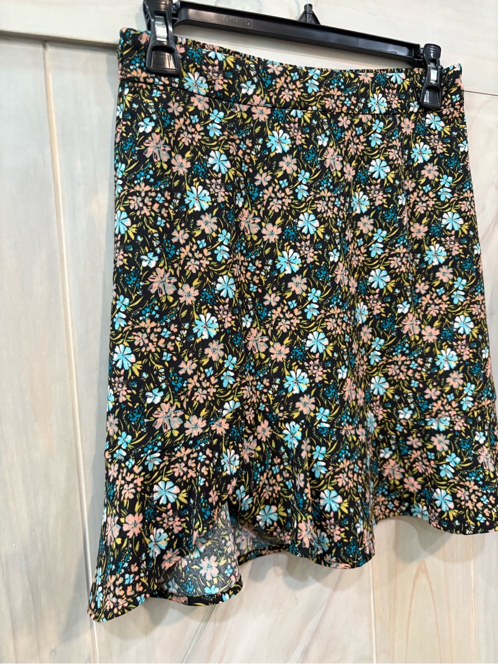 BP Black Circle Skirt with Blue & Peach Floral Print